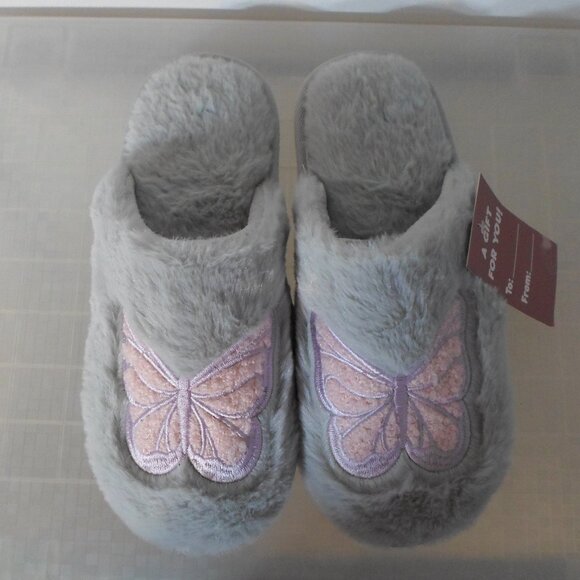 Grey Slippers with Butterfly Design - Picture 1 of 5